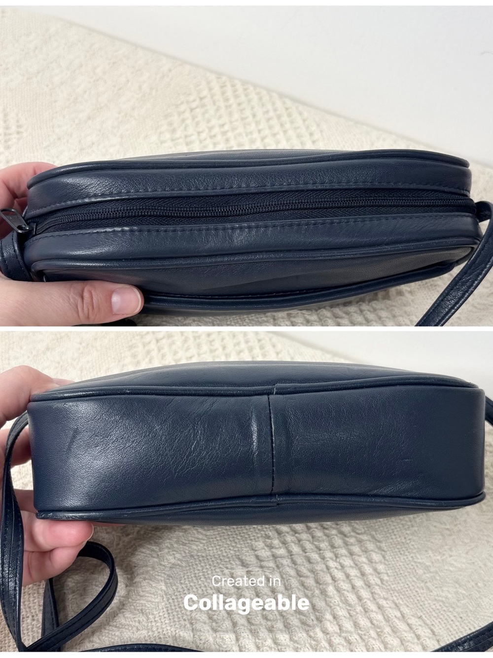 90s Vintage Amanda Smith Navy Blue Leather Crossbody Bag - Picture 3 of 7